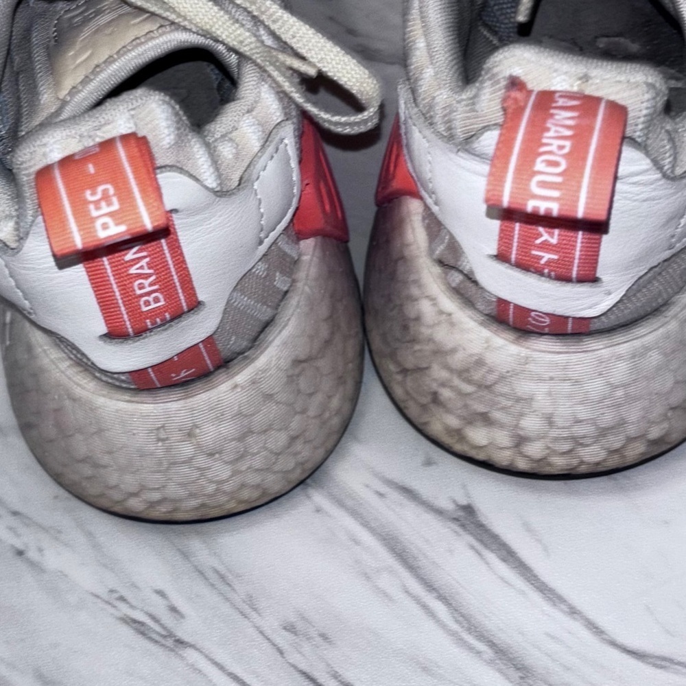 Adidas NMD R2 Primeknit Linen Women Sneaker Sz 6 Beige Khaki Coral Size: 8.5 - Picture 6 of 9
